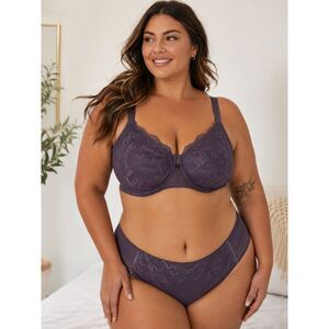 Cacique Modern Collection Lightly Lined Lace Full Coverage Bra Purple 46D Plus
